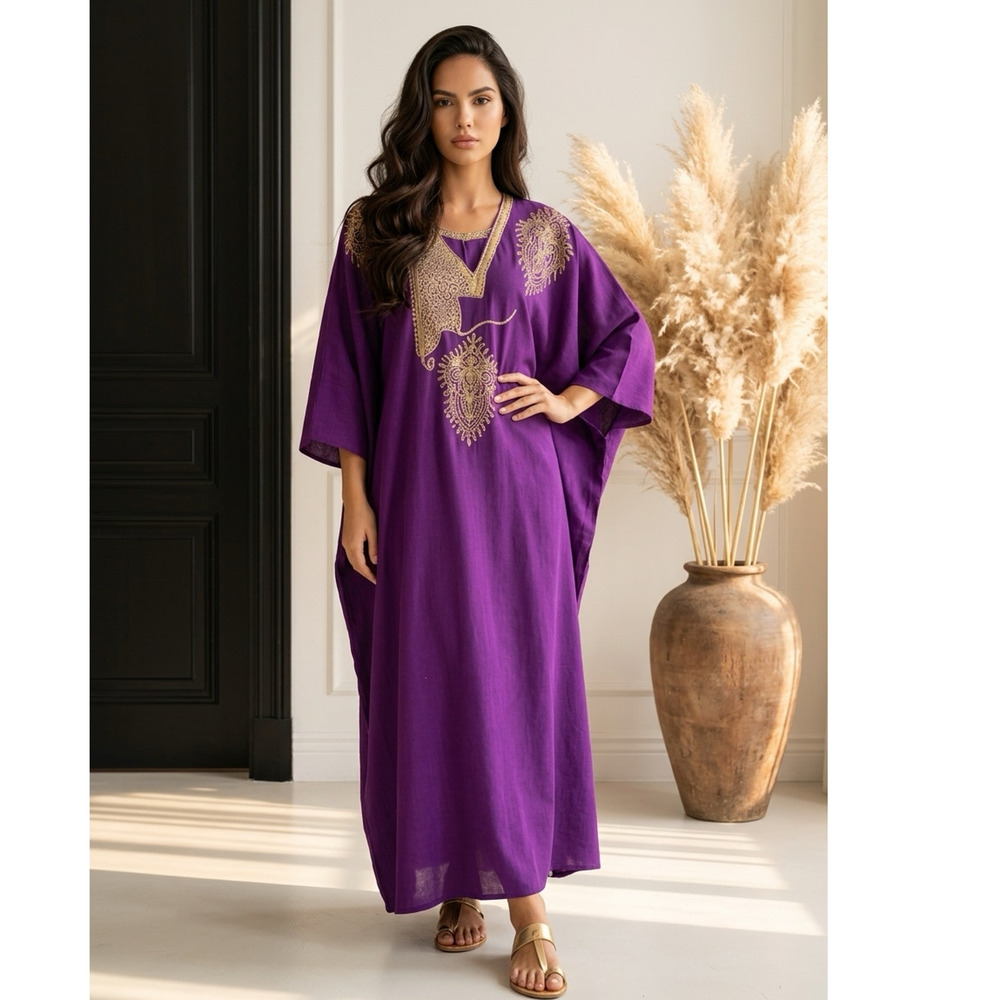 Advance Apparel Purple Lounge Abaya/Kaftan Maxi Dress Boho Cotton One Size